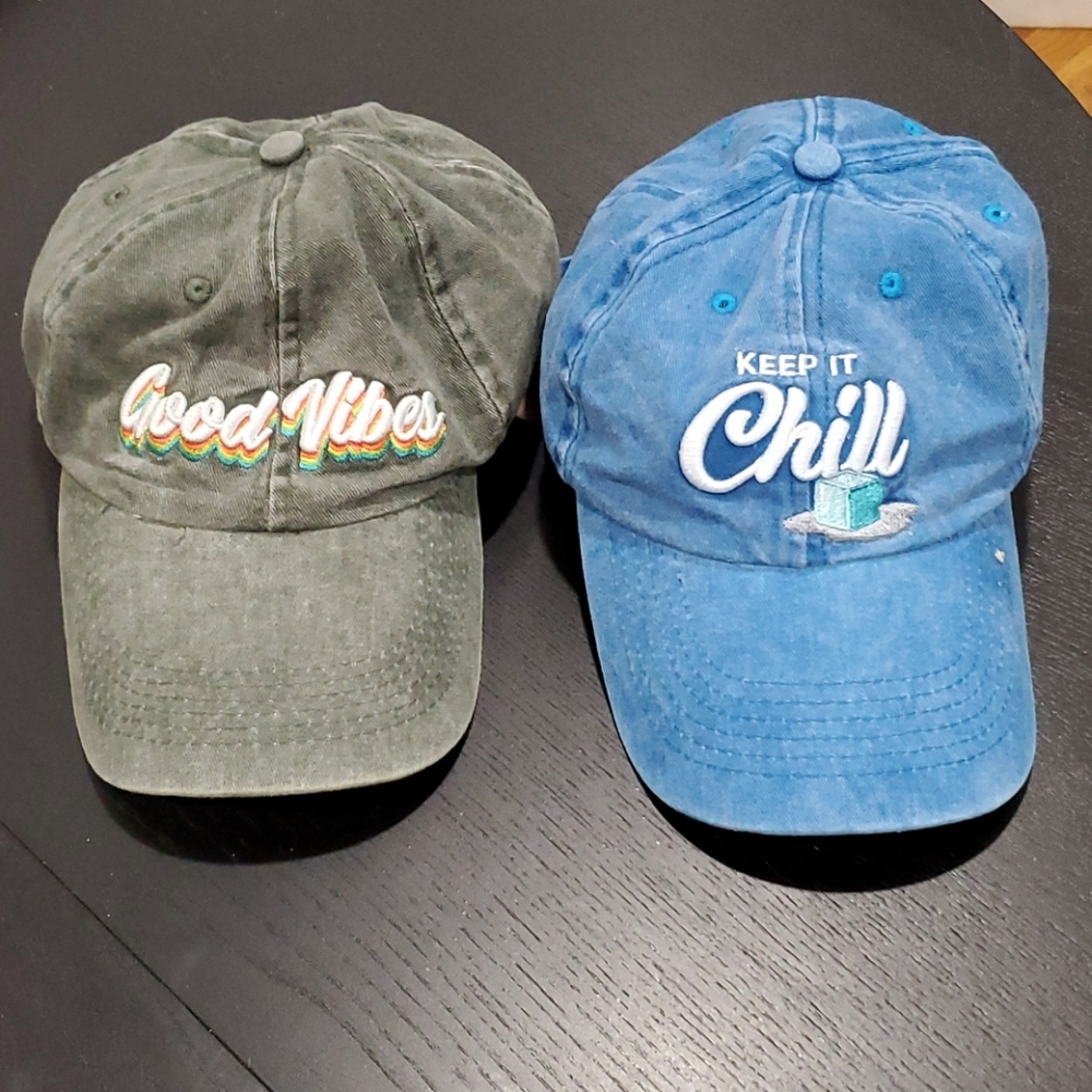New Embroiled Motto Hats - "Chill" & "Good Vibes"